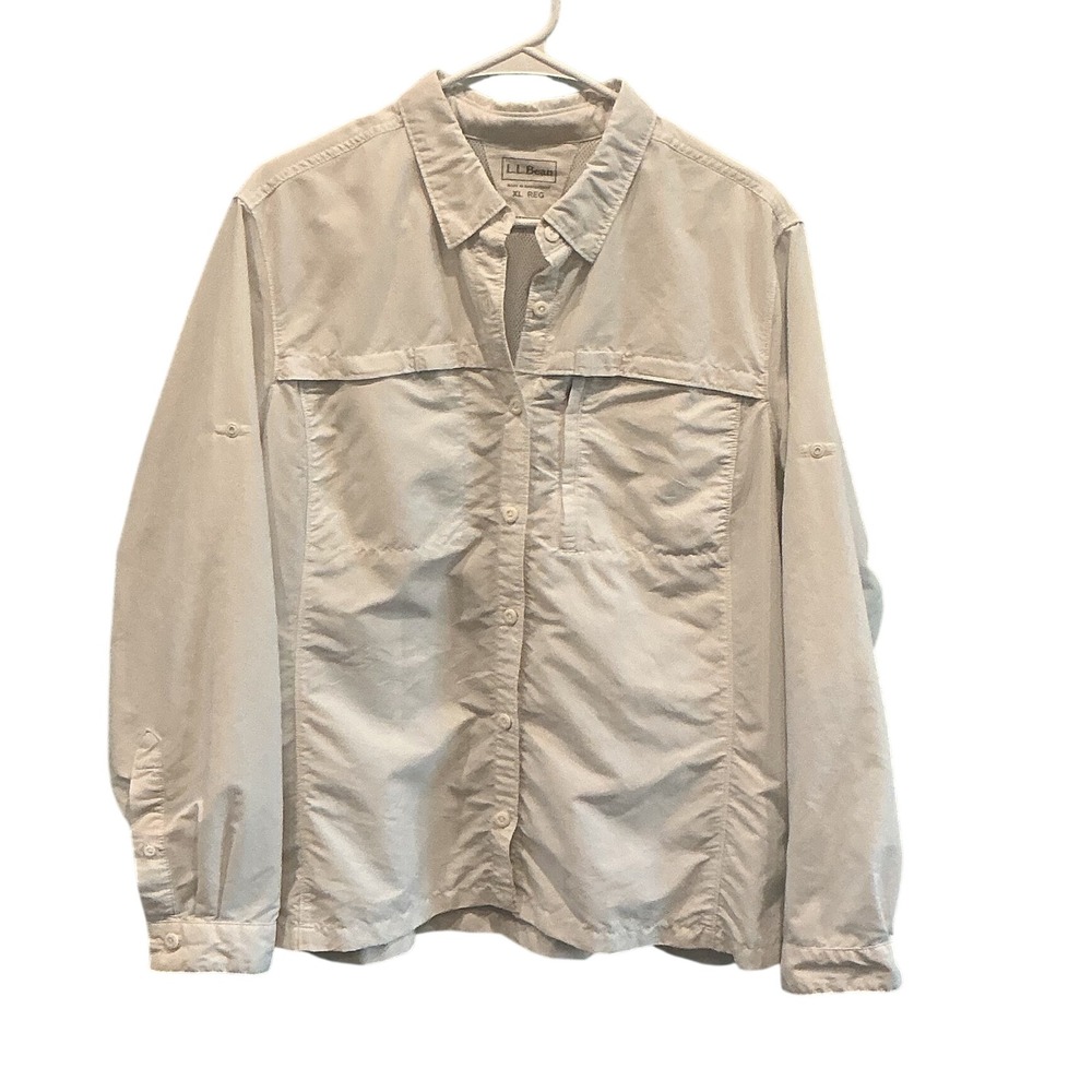 L.L.Bean Womens Long Sleeve Vented Nylon Shirt XL White Fishing Outdoor Casual